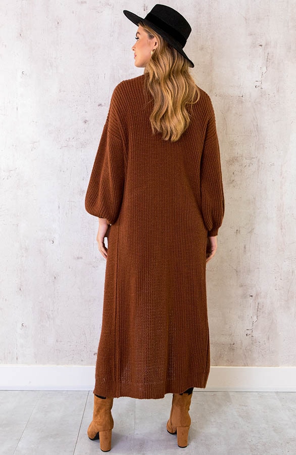 Gebreid Vest Lang Cognac – shoparchief, foto 4