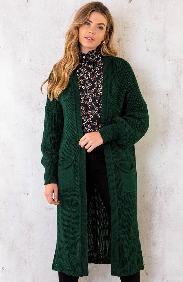 Lang Gehaakt Pocket Vest Smaragd – shoparchief
