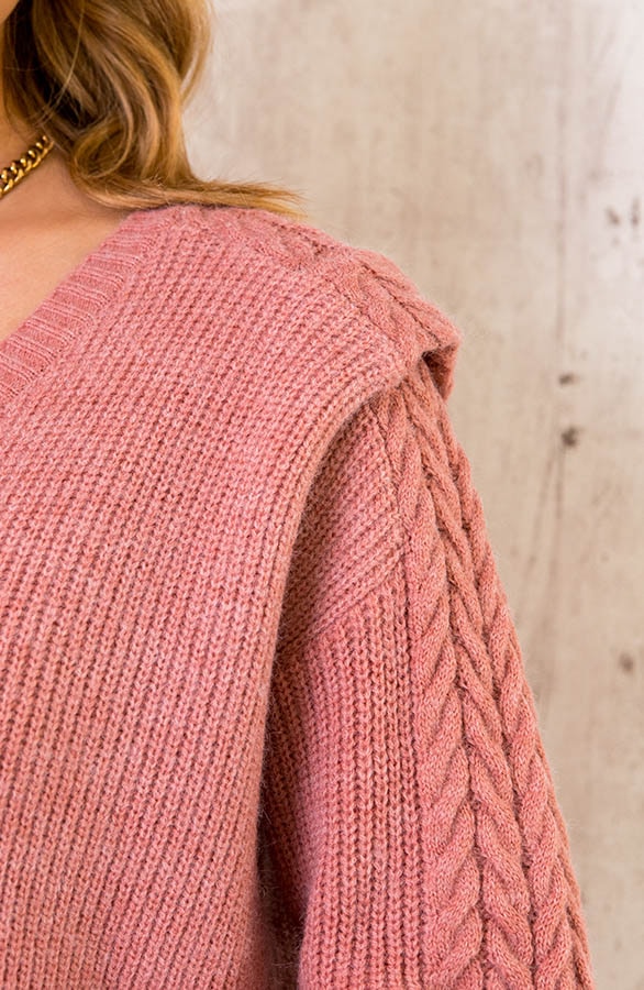 Gebreide Trui Met Kabelpatroon Dust Pink – shoparchief, foto 4