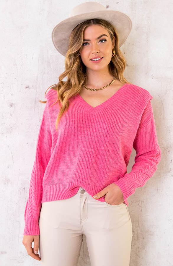 Gebreide Trui Met Kabelpatroon Fuchsia – shoparchief