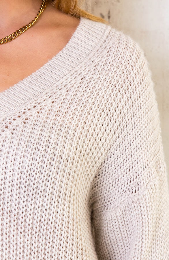 Gebreide Trui Met V-hals Beige – shoparchief, foto 4