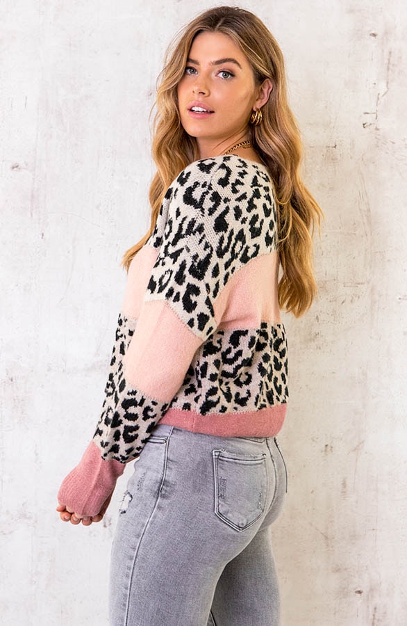 Gestreepte Panter Trui Gebreid Roze – shoparchief, foto 3