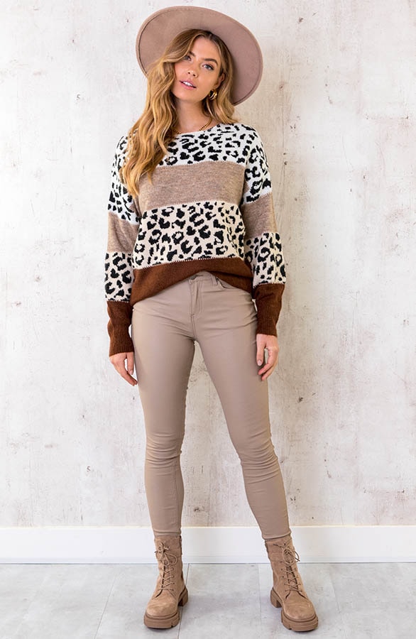 Gestreepte Panter Trui Gebreid Taupe – shoparchief, foto 4