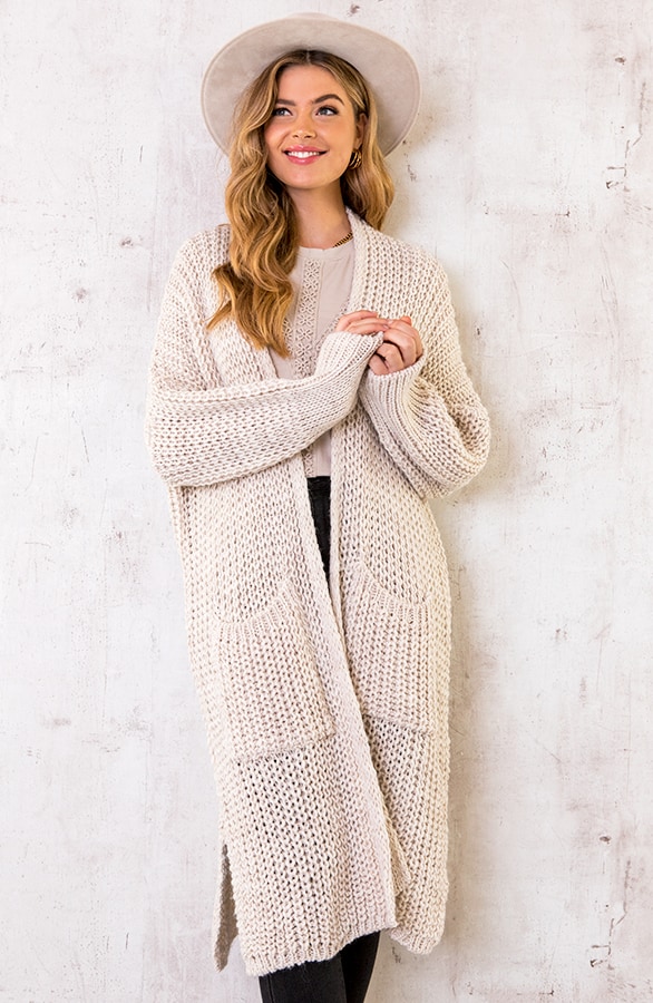 Grof Gebreid Midi Vest Beige – shoparchief, foto 6