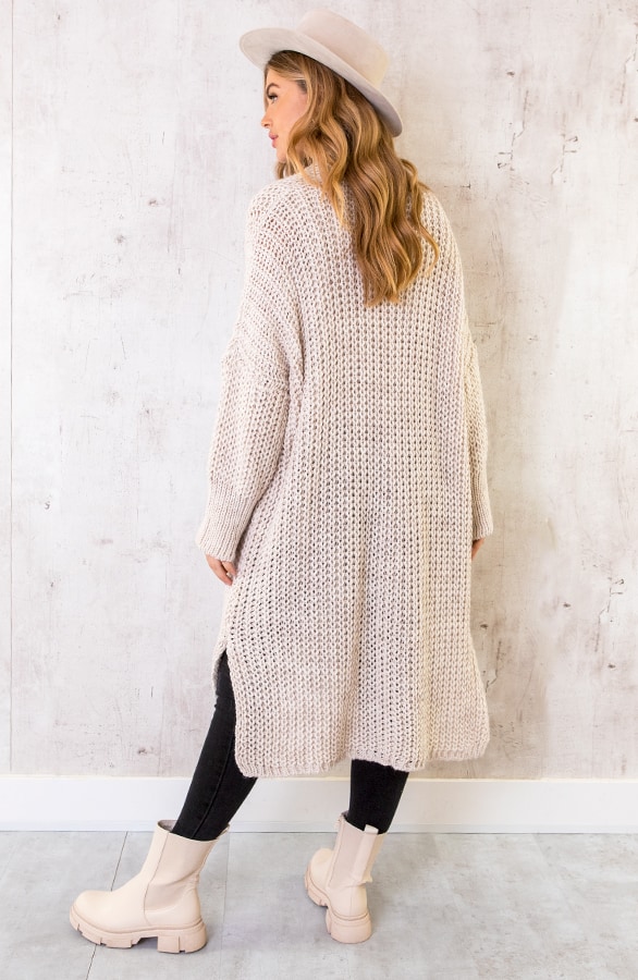 Grof Gebreid Midi Vest Beige – shoparchief, foto 4