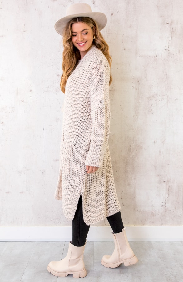Grof Gebreid Midi Vest Beige – shoparchief, foto 3