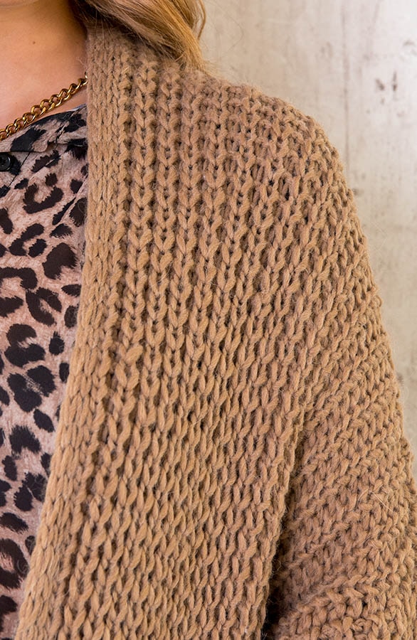 Grof Gebreid Midi Vest Camel – shoparchief, foto 4