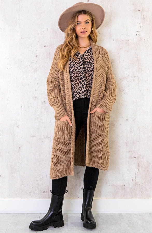 Grof Gebreid Midi Vest Camel – shoparchief, foto 5