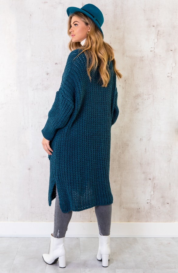 Grof Gebreid Midi Vest Petrol – shoparchief, foto 5