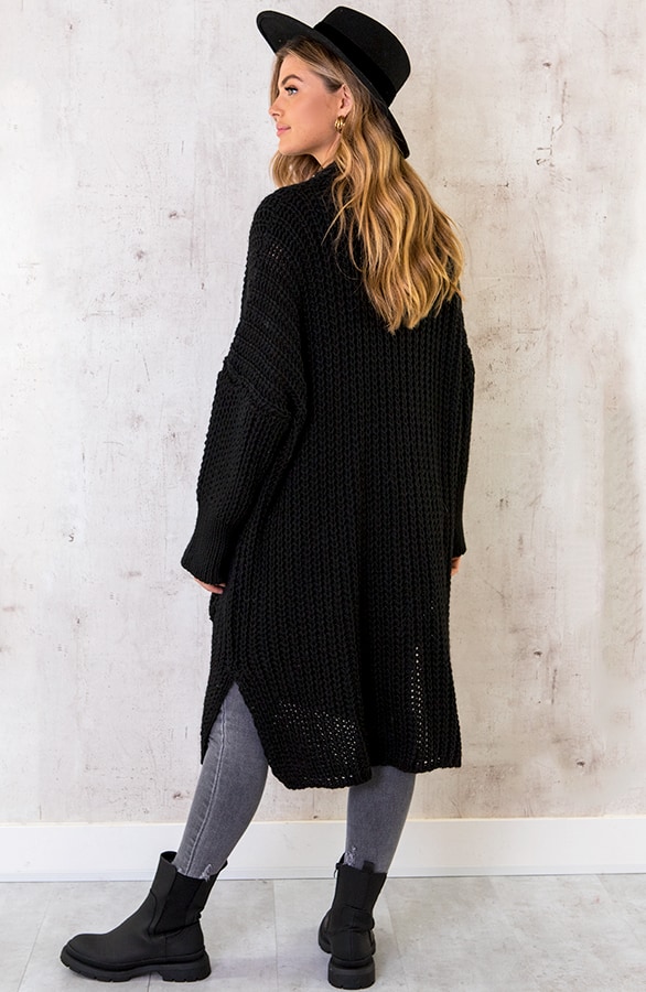 Grof Gebreid Midi Vest Zwart – shoparchief, foto 5
