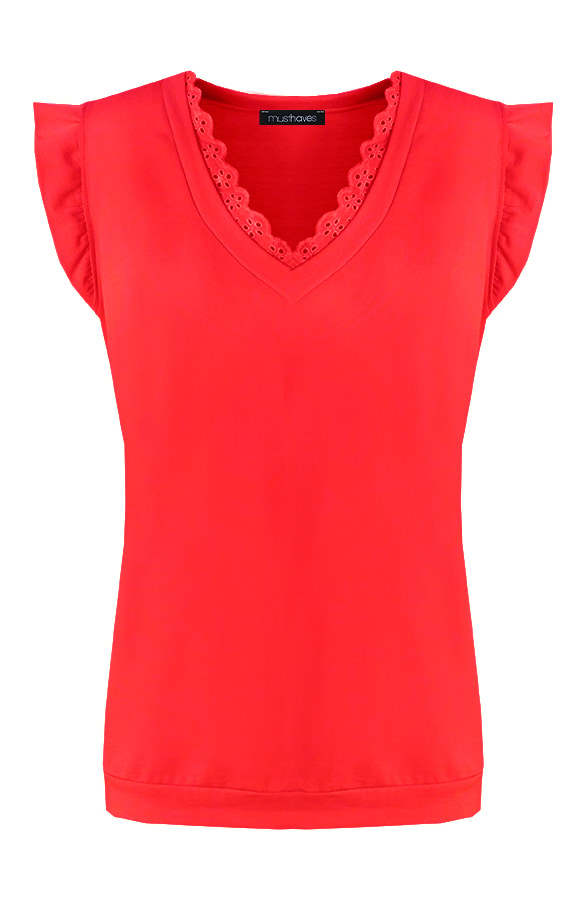 Kanten V-Hals Ruffle Top Rood – shoparchief