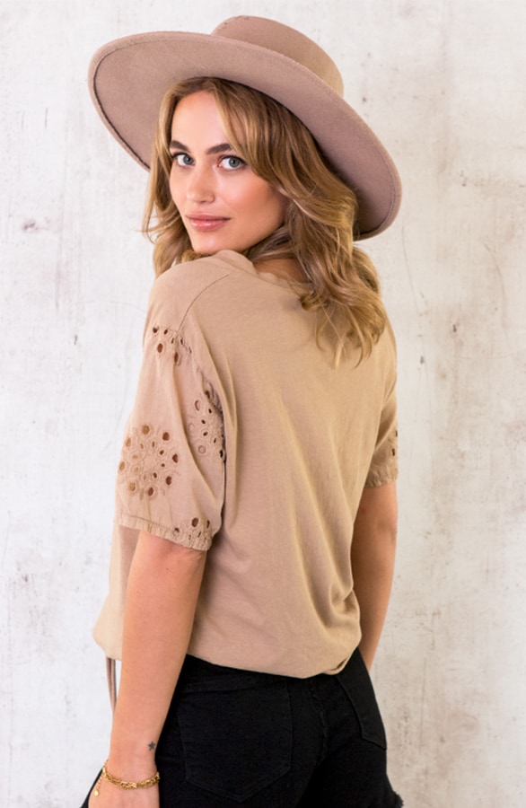 Katoenen Embroidery Strik Top Camel – shoparchief, foto 3