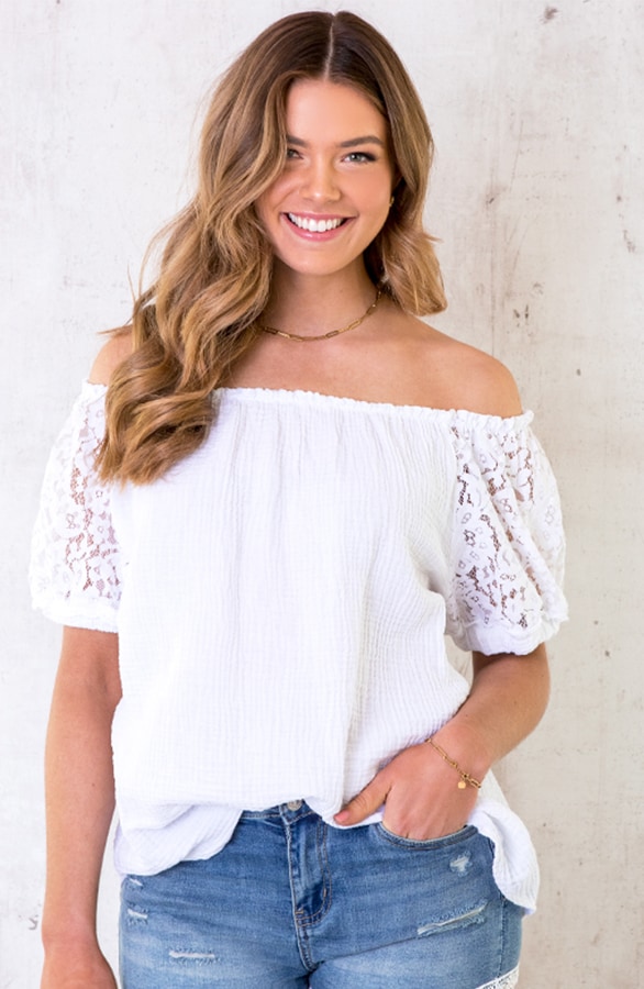 Katoenen Off Shoulder Top Met Kant – shoparchief, foto 2