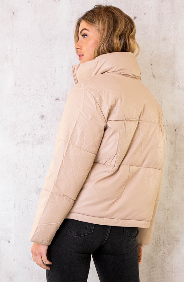 Leather Puffer Jacket Beige – shoparchief, foto 4