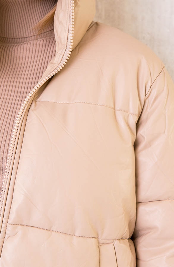 Leather Puffer Jacket Beige – shoparchief, foto 5