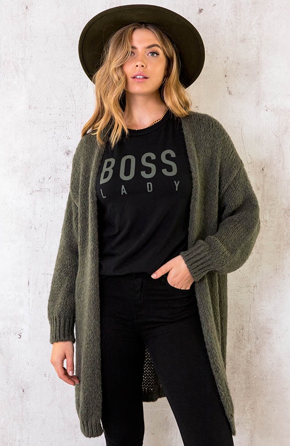 Oversized Knitted Midi Vest Army – shoparchief