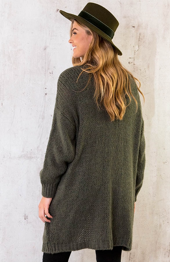 Oversized Knitted Midi Vest Army – shoparchief, foto 4
