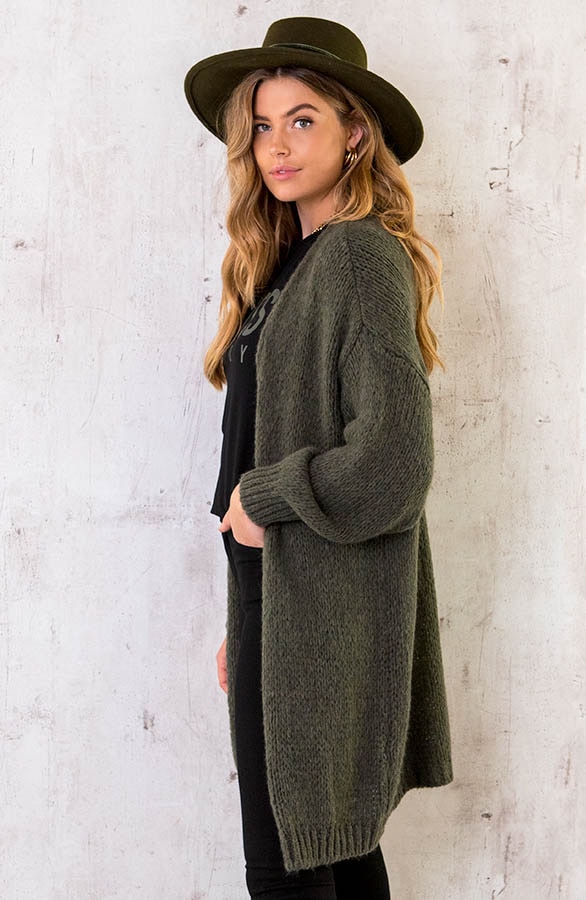 Oversized Knitted Midi Vest Army – shoparchief, foto 3
