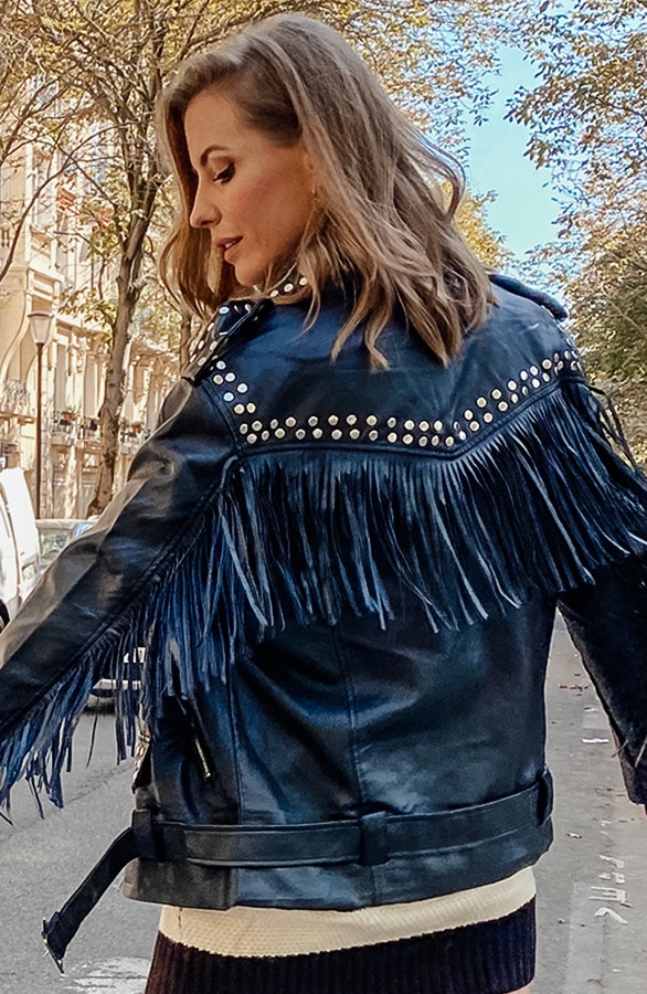 Oversized Leather Fringe Jacket Schwarz, Shoparchiv, Foto 6