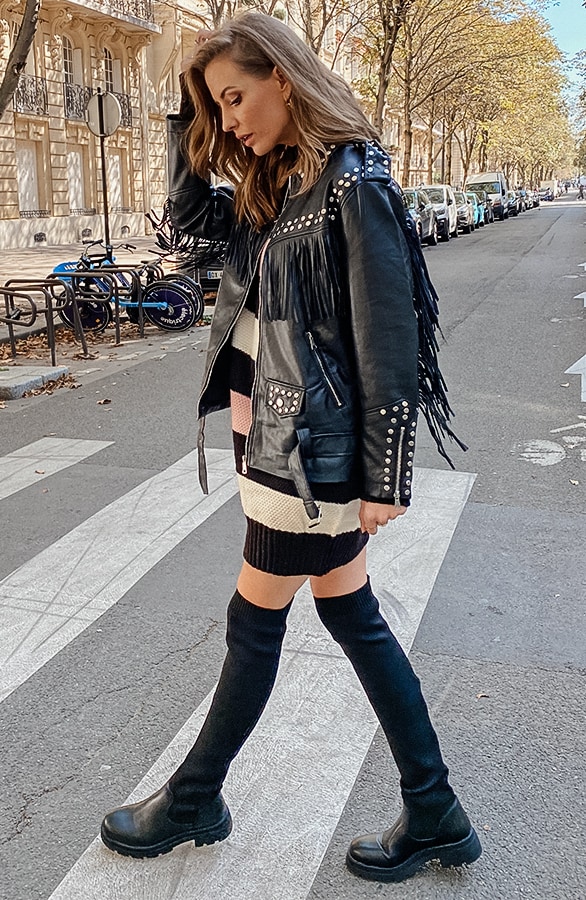 Oversized Leather Fringe Jacket Schwarz, Shoparchiv, Foto 5