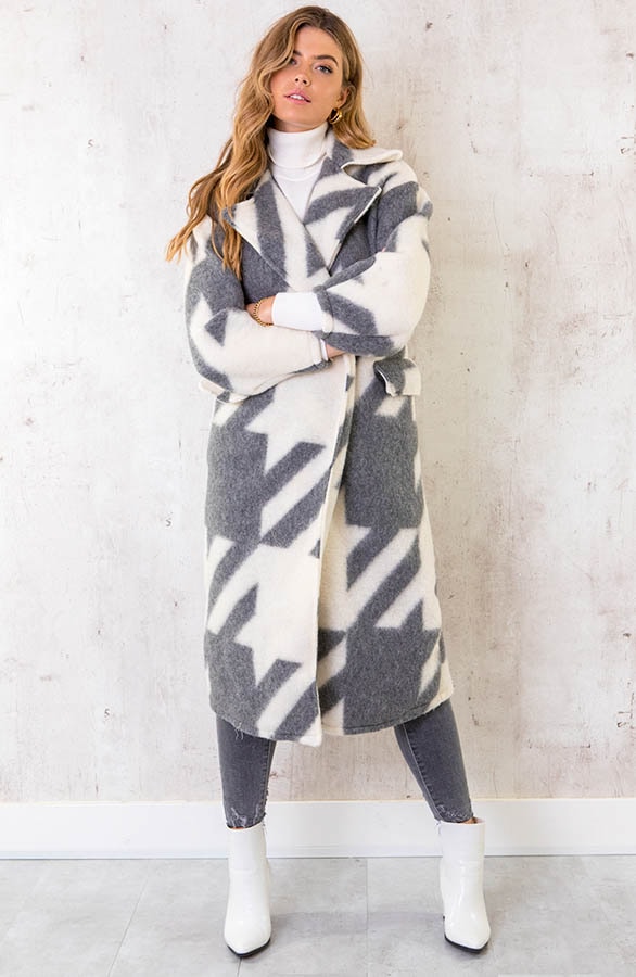 Oversized Woven Coat Long Grijs – shoparchief