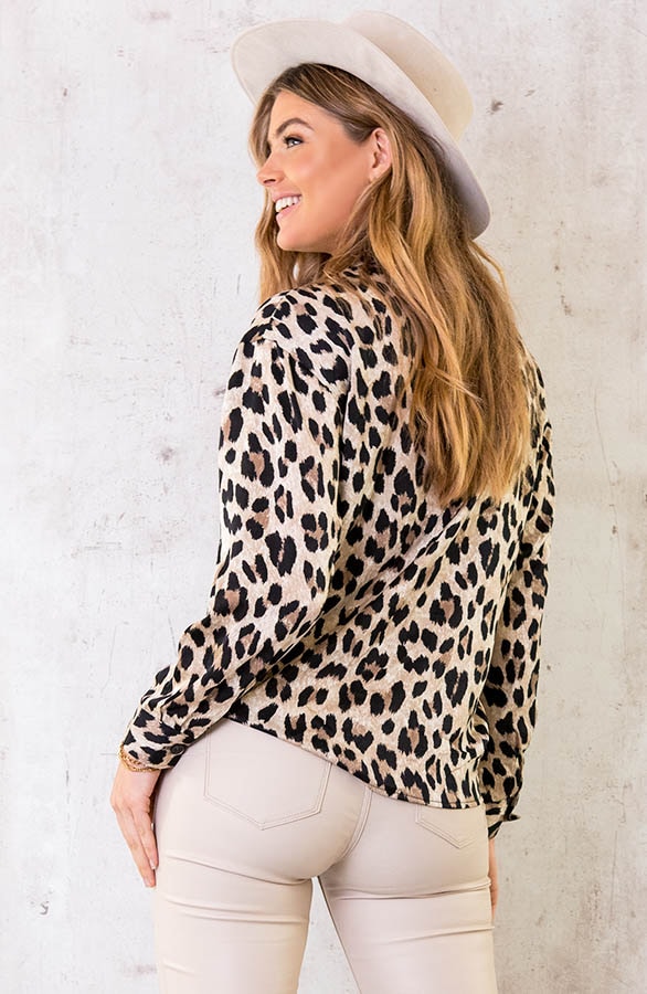 Silk Leopard Pocket Blouse Beige – shoparchief, foto 3