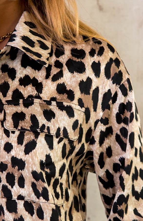 Silk Leopard Pocket Blouse Beige – shoparchief, foto 5