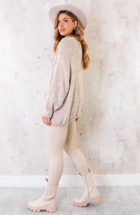 Strepen Vest Met Lurex Beige – shoparchief, foto 3