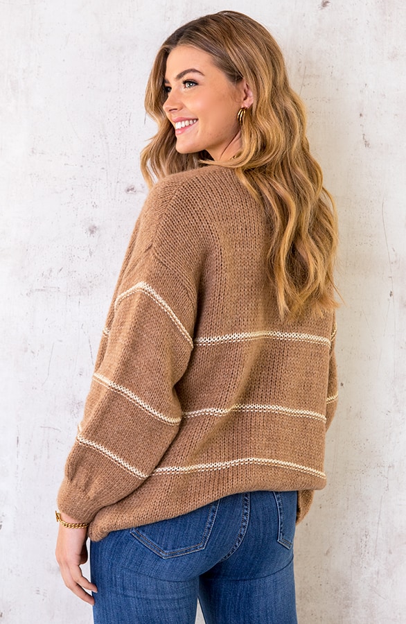Strepen Vest Met Lurex Camel – shoparchief