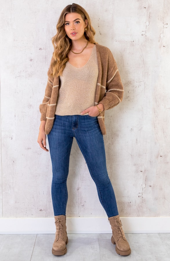 Strepen Vest Met Lurex Camel – shoparchief, foto 5