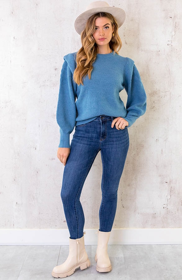Trui Met Schouder Detail Jeansblauw – shoparchief, foto 4