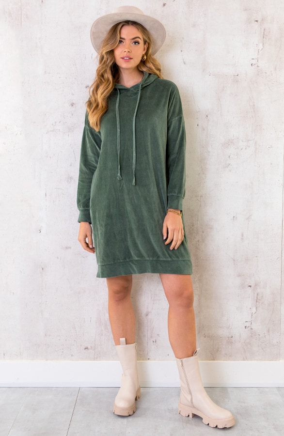 Velvet Jurk Met Capuchon Army – shoparchief, foto 2