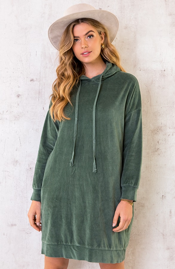 Velvet Jurk Met Capuchon Army – shoparchief
