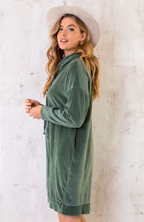 Velvet Jurk Met Capuchon Army – shoparchief, foto 3