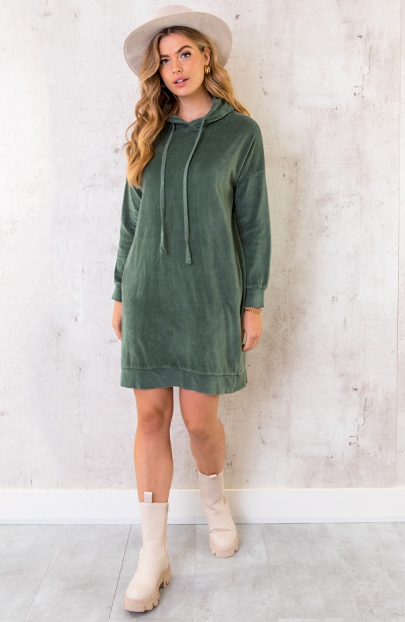 Velvet Jurk Met Capuchon Army – shoparchief, foto 6