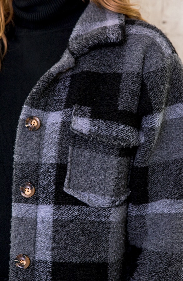 Woven Jacket Geblokt Lang Grijs – shoparchief, foto 5