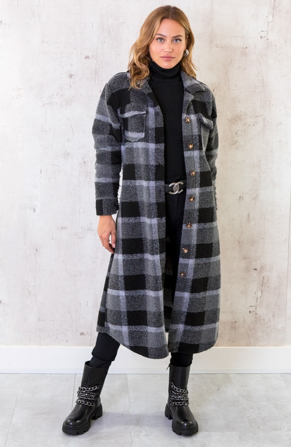 Woven Jacket Geblokt Lang Grijs – shoparchief, foto 2