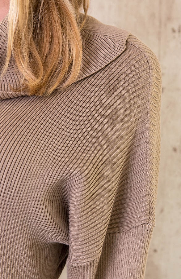 Col Ribstof Ceintuur Jurk Taupe – shoparchief, foto 5