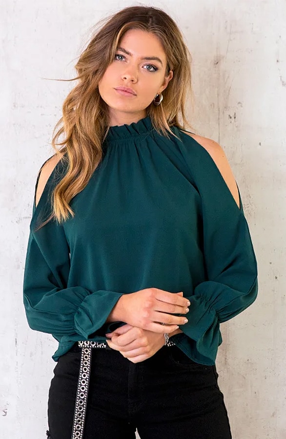 Cold Shoulder Blouse Smaragd – shoparchief