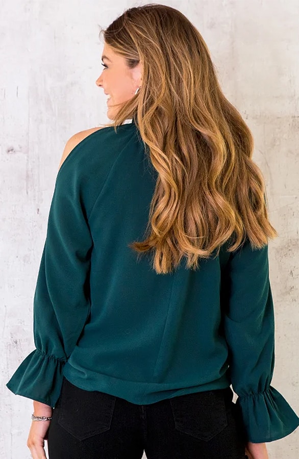 Cold Shoulder Blouse Smaragd – shoparchief, foto 4
