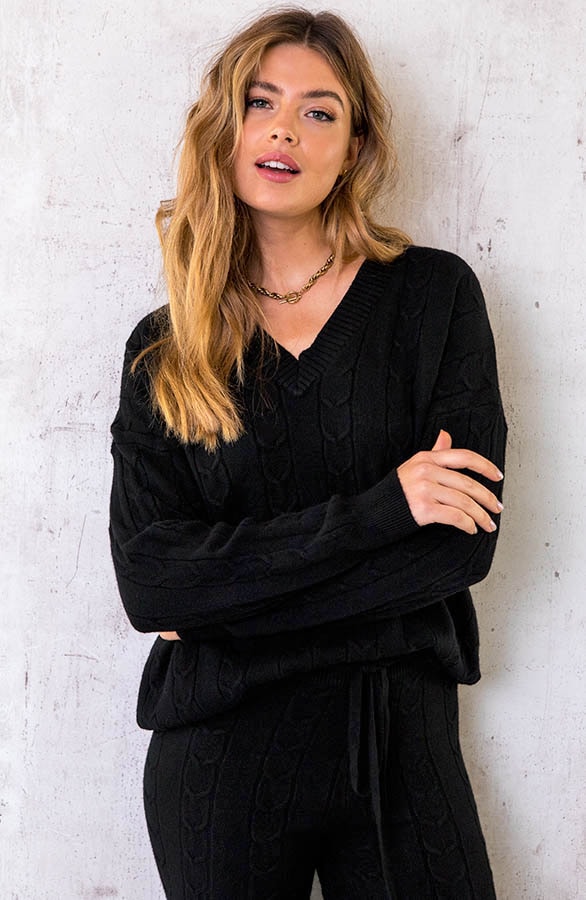 Comfy Patroon Trui Zwart – shoparchief