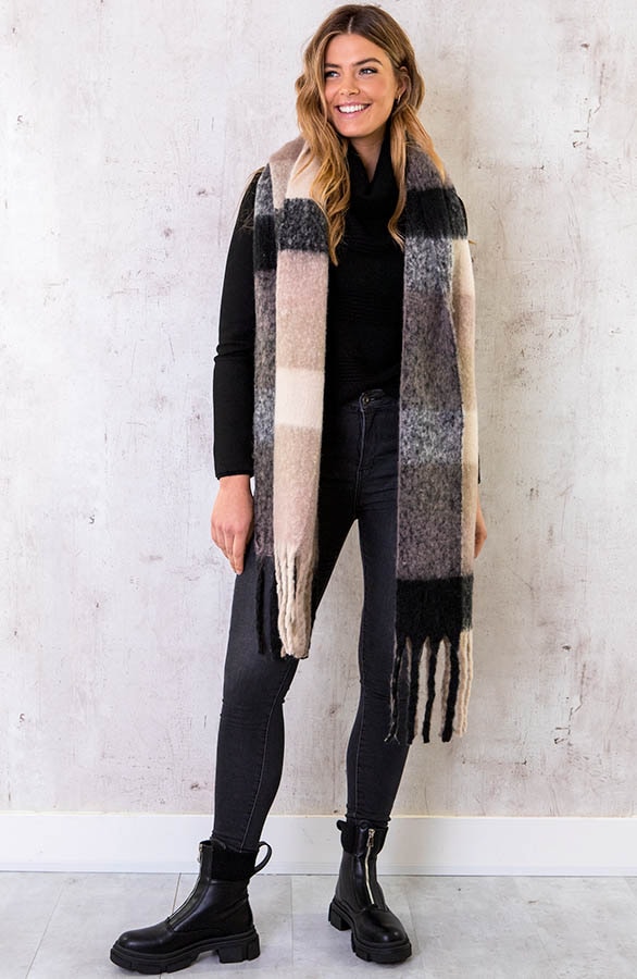 Geblokte Sjaal Taupe – shoparchief, foto 3