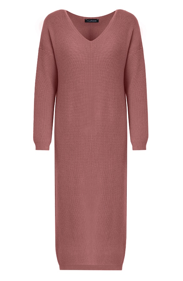 Gebreide Jurk Met V-hals Dust Roze – shoparchief