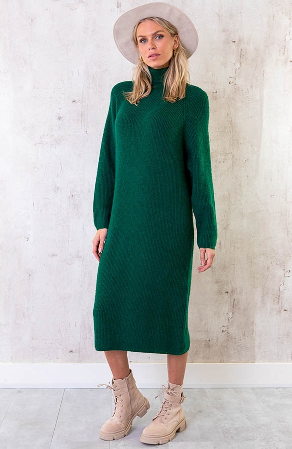 Gebreide Maxi Col Jurk Smaragd – shoparchief