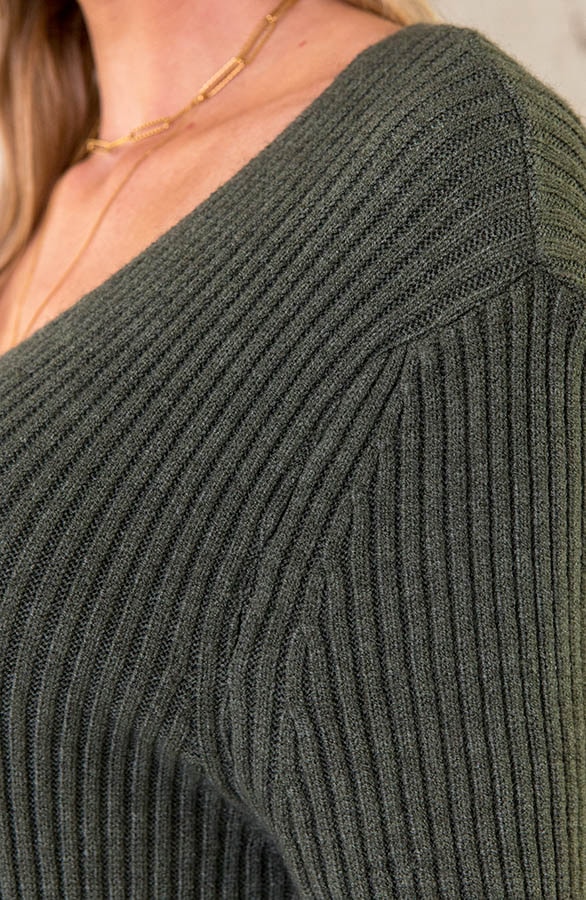 Gebreide V-hals Midi Jurk Army – shoparchief, foto 5