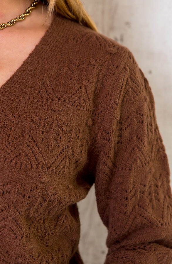 Gehaakt Patroon Knopen Vest Cognac – shoparchief, foto 5