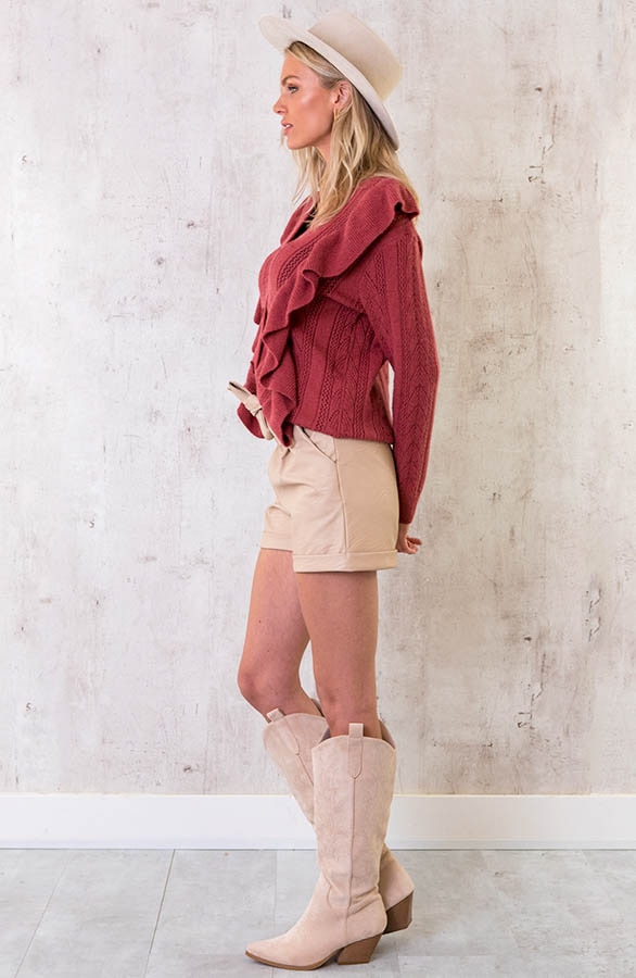 Gehaakte Ruffle Knopen Vest Brique – shoparchief, foto 3