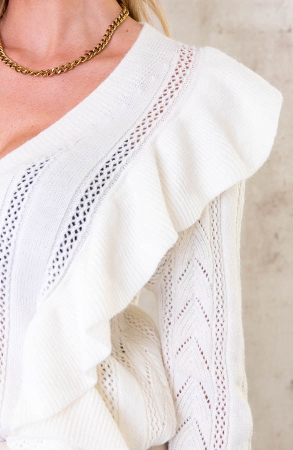 Gehaakte Ruffle Knopen Vest Ecru – shoparchief, foto 5