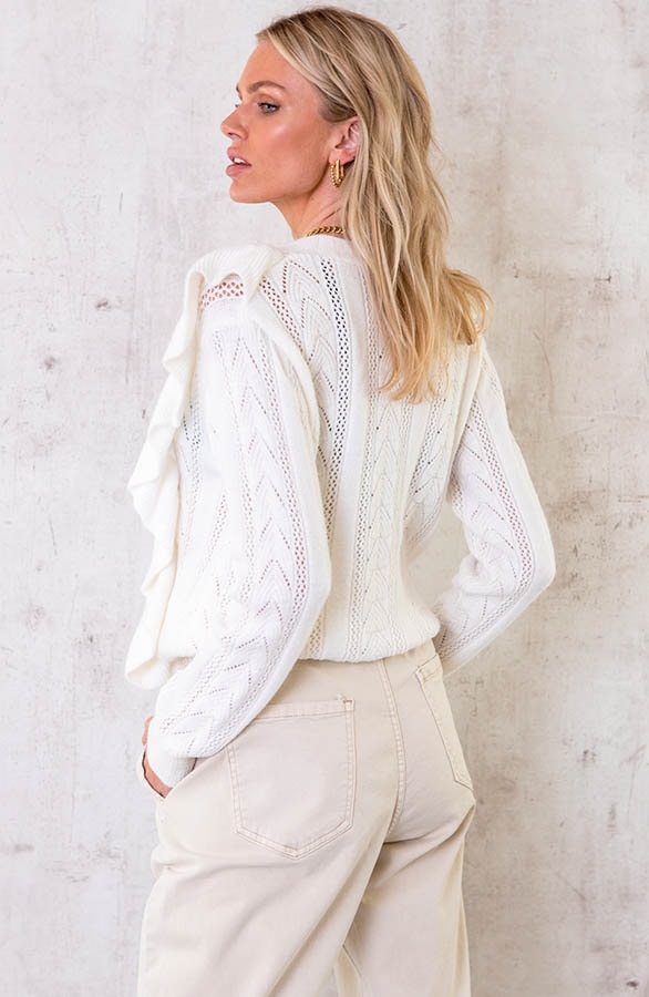 Gehaakte Ruffle Knopen Vest Ecru – shoparchief, foto 4