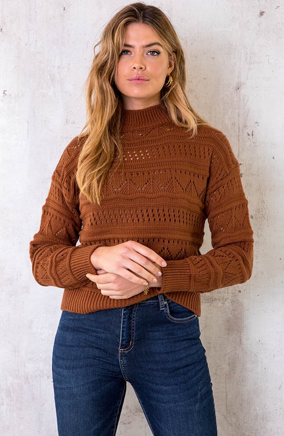 Gehaakte Trui Aztec Patroon Cognac – shoparchief